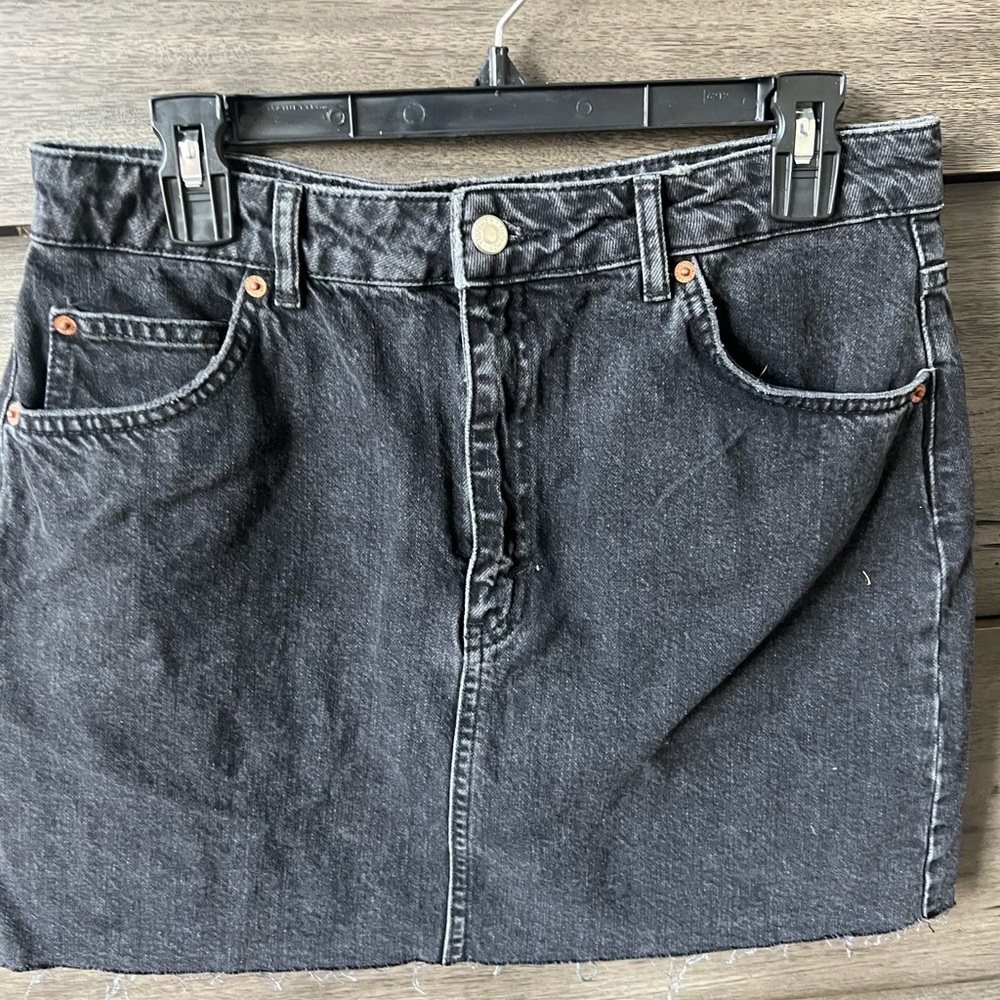 Black denim mini skirt